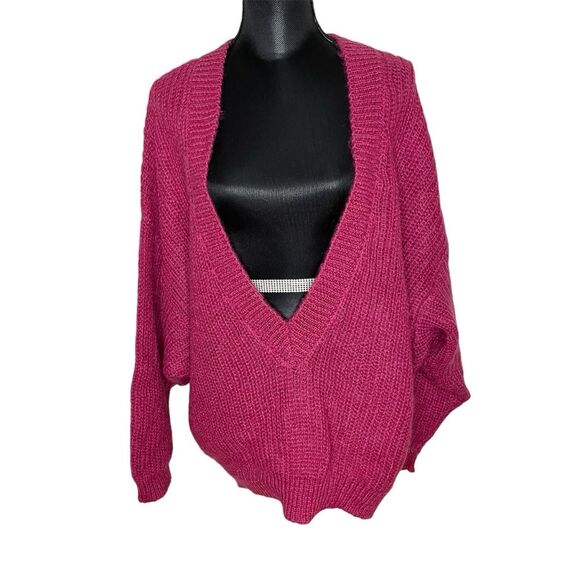 Croquet Club Sweater Vintage Mohair V Neck One Size Oversized Pink Small to 2X - Picture 2 of 7
